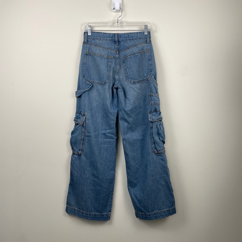 Wild Fable Womens Mid-Rise Baggy Cargo Jeans Blue Denim Size 2R Wide Leg Utility - Picture 2 of 14
